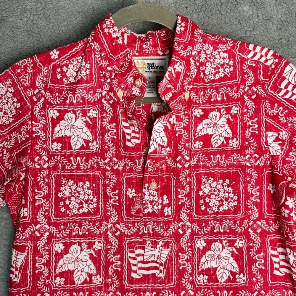 VTG Reyn Spooner Lahaina Sailor Youth Boys Large Shirt 1/4 Button Up Red White